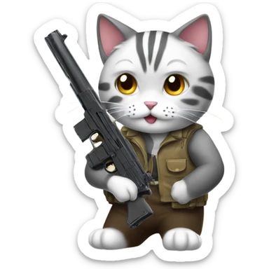 Cat with gun anime sticker