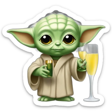 Bébé Yoda avec une coupe de champagne sticker