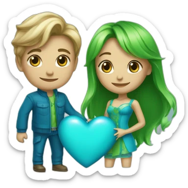 Blue and green heart "Donatella & Ludovique" sticker