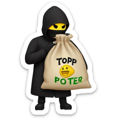 Thief stealing money bag with the word “Toptier” embroidered on it sticker