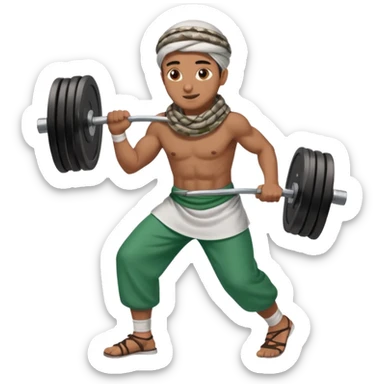 brown muslim man pushing weight wearing palestinian scarf sticker