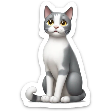 Gray and white cat begging for attention sticker