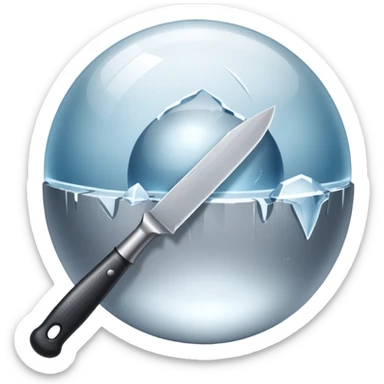 The knife is only visible from above, its tip showing from behind the ice ball. sticker