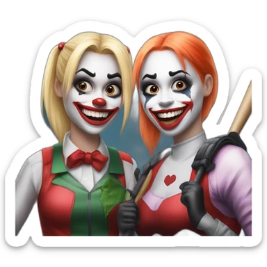 Simple Joker and Harley Quinn with chewing gum and baseball bat sticker