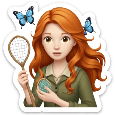 ginger lon haired woman butterfly catcher sticker