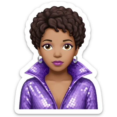 Macy Gray from Mary Mary with dark brown hair, pale lavender sequin outfit sticker