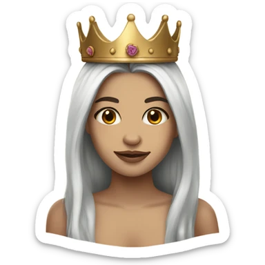 Beautiful girl with white skin, wears a crown and long brown hair and tattoos sticker