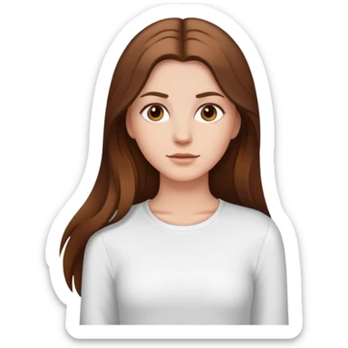 White girl with long brown hair and white long sleeve shirt sticker