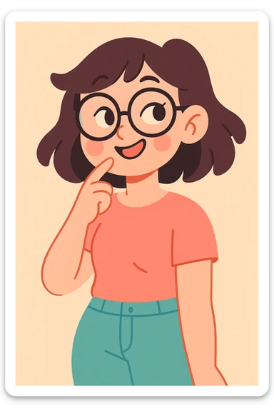 young woman wearing glasses, cute and bright style sticker