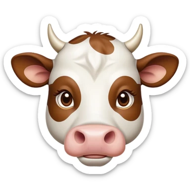 cinematic-noble-brown-and-white-cow-portrait-emoji,-poised-and-regal,-with-a-large,-sturdy-build-and-a-beautifully-patterned-hide-of-rich-brown-accented-by-crisp-white-patches,-deep-set-soulful-brown-eyes,-simplified-yet-sharp-and-sophisticated sticker