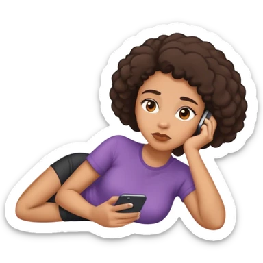 lightskin black lady laying down scrolling on her phone bored sticker