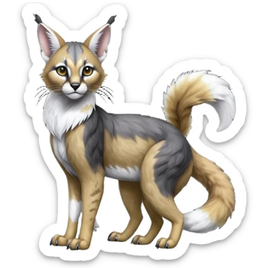 Colorful dark black gloomy spooky pointy foggy smoky points-marked white glorious hyper-realistic exotic cute cool beautiful beautiful fantasy-caracal-civet-genet-sergal-vernid-Gryphon-Cacomistle-Trico-oncilla-animal-Fakémon-hybrid-fursona (full body) sticker