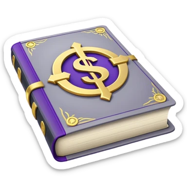 A gray book with royal purple details, gold lettering, and andollar sign, or split path on the cover, radiating financial wisdom, strategic wealth-building, and mindset transformation. sticker