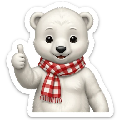 baby Polar Bear, smiling, thumbs up, wearing red Checkered Triangle scarf sticker