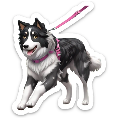  Black spotted brindle collie husky fluffy ears and holographic harness running sticker