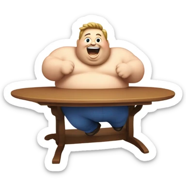Fat guy jumping over a table sticker