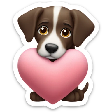 dog hugs toy heart sticker