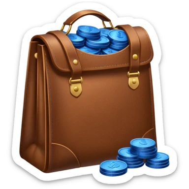 leather bag on top of blue coins stack sticker