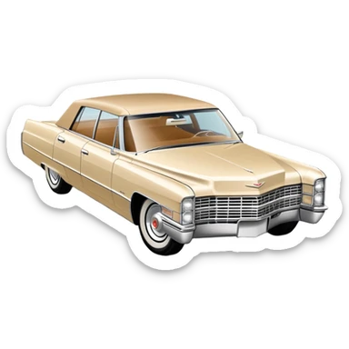Simplified beige 1966 Cadillac DeVille, minimal design with clean outlines, 30-degree angle, reduced to basic shapes, recognizable silhouette with few details, iOS emoji style sticker