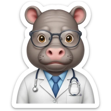 Hippo doctor, glasses, uniform sticker