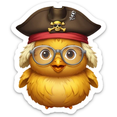 chick animal with glasses, pirate, yellow sticker