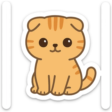 flat toon style kawaiiorange scottish fold kitten sitting, dark round eyes, cute sticker