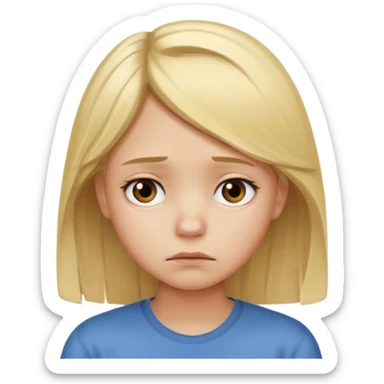 Young girl with blonde hair and a sad, discouraged face sticker