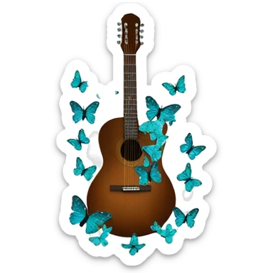 brown guitar with teal butterflies sticker