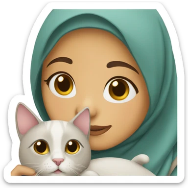 Arabic hijab girl with a brow hijab and holding her cat sticker