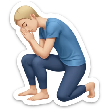 person kneeling and bowing with forehead and arms touching the floor, simple and clear sticker