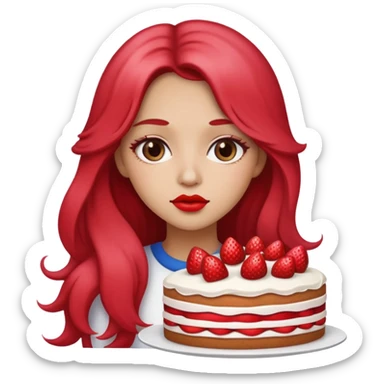 a girl with long hair, Strawberry Short Cake lips color, iOS App Emoji sticker
