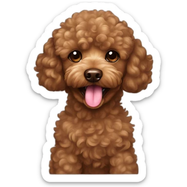 Head of a curly brown toy poodle with tongue out sticker