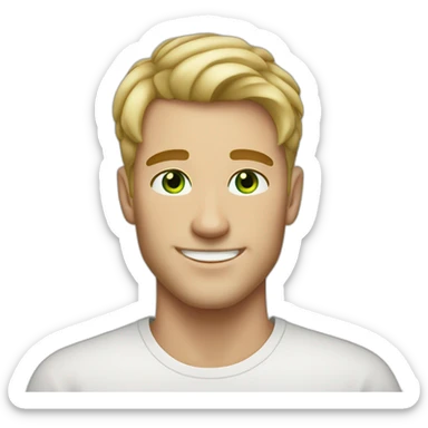 Handsome man smiling with freckles and green eyes. Short blond raid hair. sticker