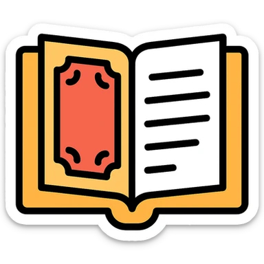 the first page of a book, open, with decorative borders and visible text lines sticker