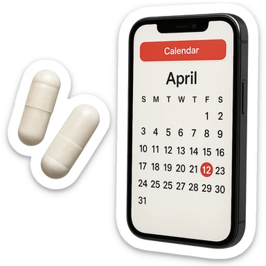DUE BOCCETTE DI INTEGRATORI BIANCHE FLUTTUANO IN ARIA INSIEME AD UN CALENDARIO IN STILE EMOJI IPHONE, IPERREALISTICA 4K sticker