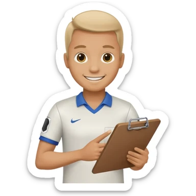 smiling soccer mentor with a clipboard sticker
