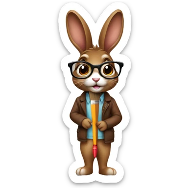 Female Brown bunny with a paintbrush and glasses  sticker
