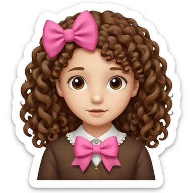 brown ten year old girl  with curly long hair with a bow  sticker