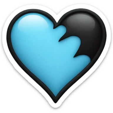 Broken heart having colour half part lightblue and other half part black with black border, simple  sticker