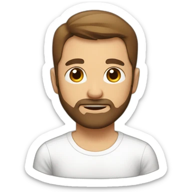 man with brown short hair and short beard wearing a t-shirt with the word escutai sticker