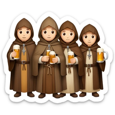 group of medieval pilgrims with cloaks and beer bottles sticker