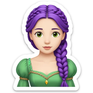 Princesses with Long Purple Braid, green dress sticker