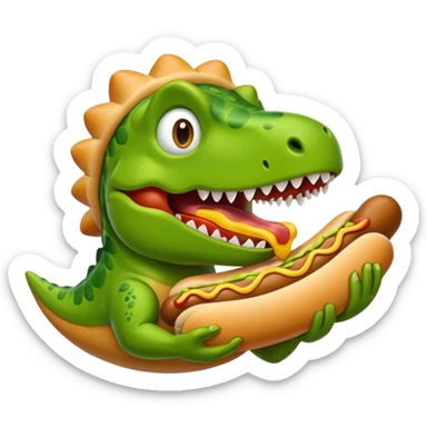 Dinosaur eating a hotdog sticker