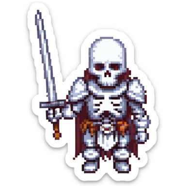 skeleton in armor with a sword, pixel art style sticker