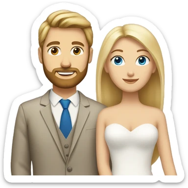 Tan woman with blonde hair and blue eyes marrying a white man with brown hair and beard sticker