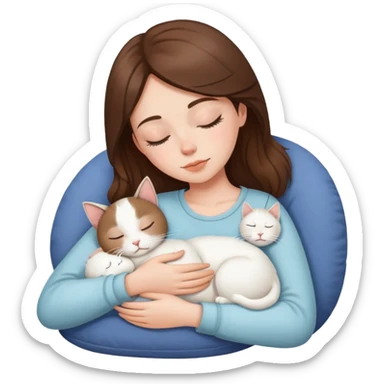 White kitty sleeping on brunette white girl's lap sticker