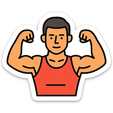  a very strong sportsman boasting his huge arm muscles sticker
