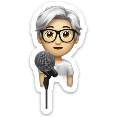 Vocalist with glasses and microphone korean combed-back hair sticker