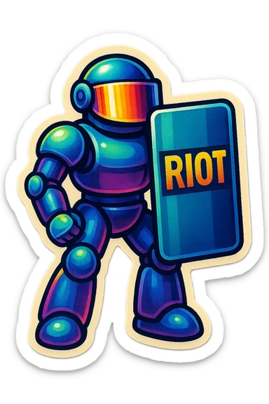 Lets do something else now. can you show me a riot shield robot sticker