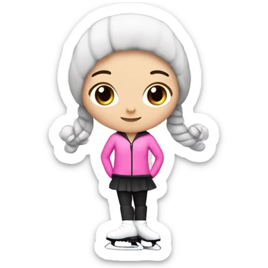 Figure skater, white girl with black hair pink outfit skater in ice skates  sticker